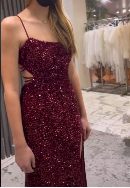 Long Evening Dresses Mermaid Sequins Prom Dress with Silt fg6711 - View 4 | VelvetHem