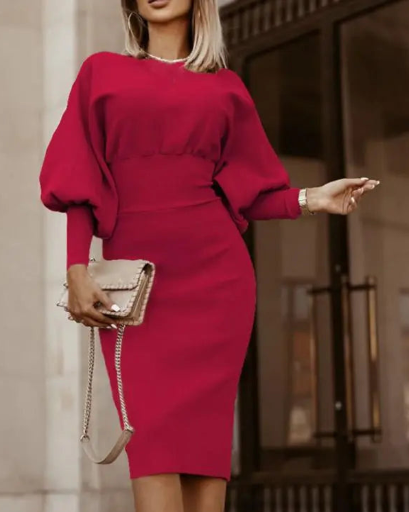 Costanza Luxe Midi Dress with Puff Sleeves Elevated Occasion Wear