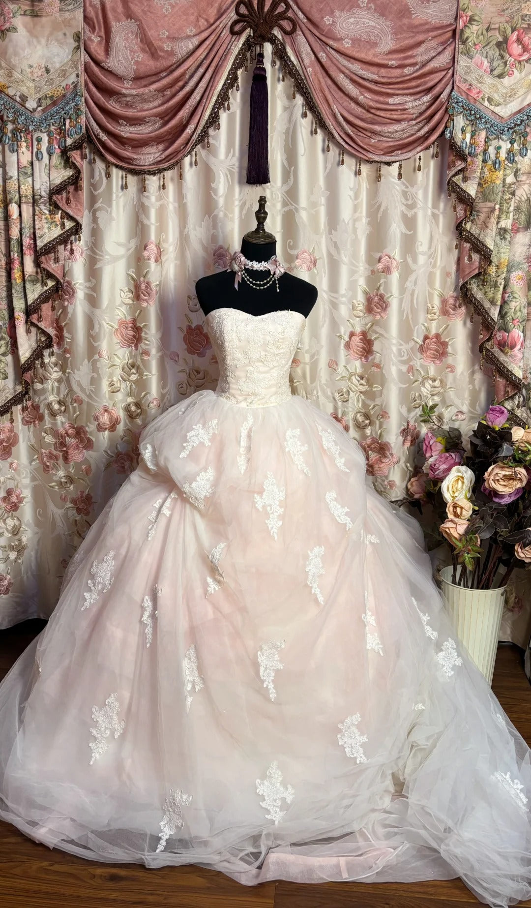 A Line Ball Gown Strapless Long Prom Dresses Vintage Formal Evening Dress - VelvetHem