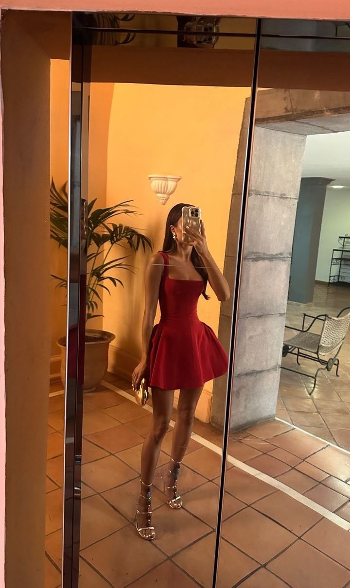 Wine red square neck mini dress sexy high waisted party dress Homecoming Dress fg6010 - VelvetHem