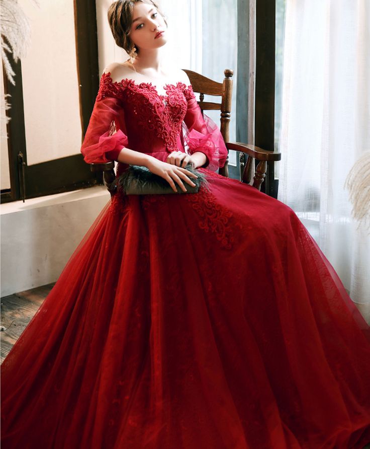Round Neck Tulle Beads Long Prom Dress Evening Dress - View 2 | VelvetHem