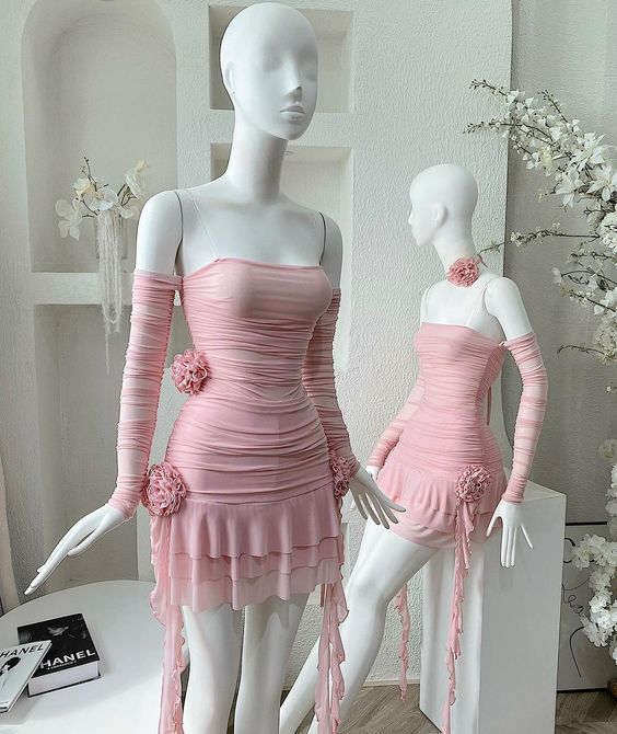 Strapless Off The Shoulder Pink Homecoming Dress With Flowers fg6186 - VelvetHem