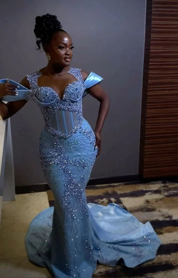 Sparkly Rhinestones Blue Mermaid Long Prom Dress Evening Dress fg7114 - View 5 | VelvetHem