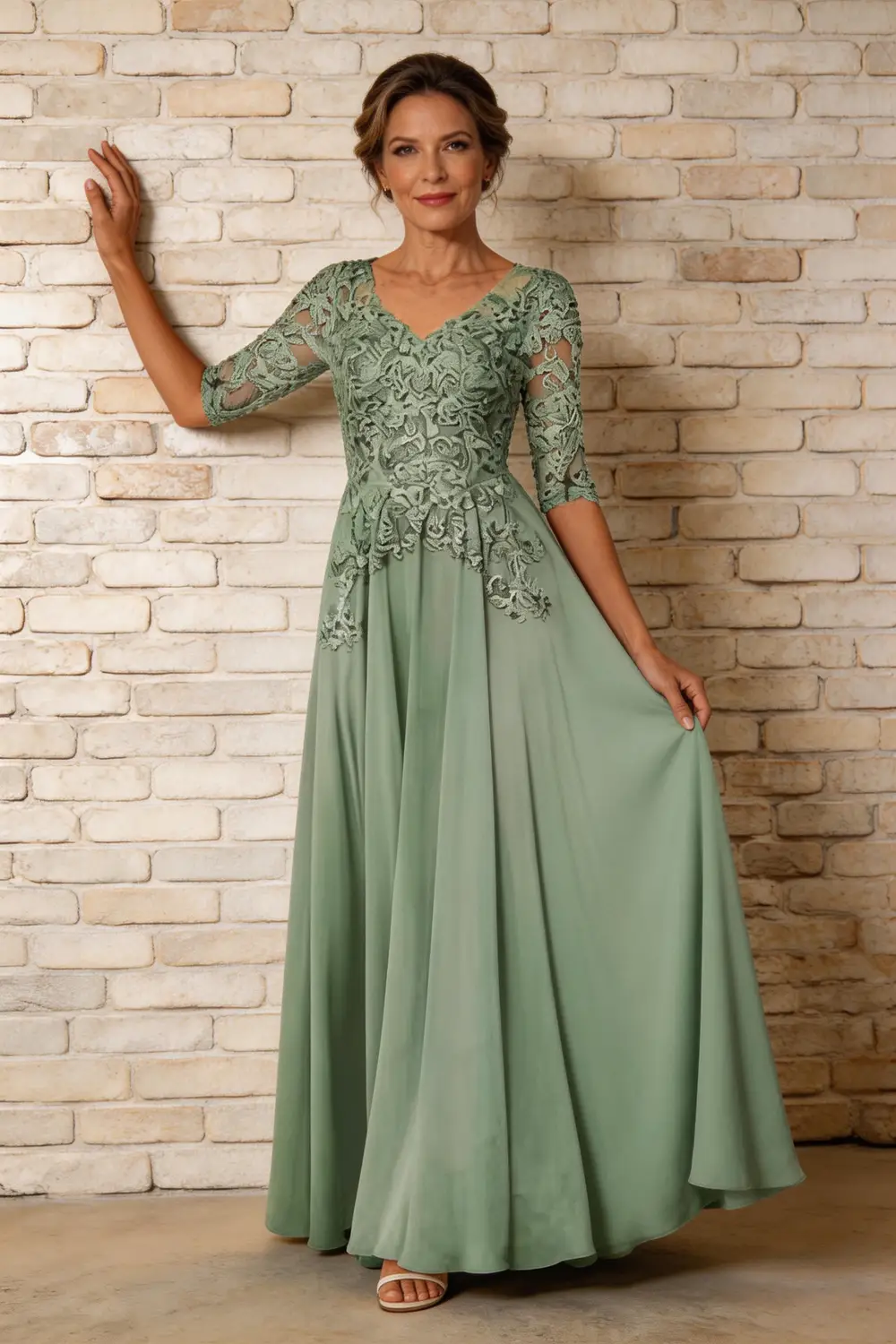 Elegant Lace Applique Chiffon A Line Mother of the Bride Dress (ZD17165)