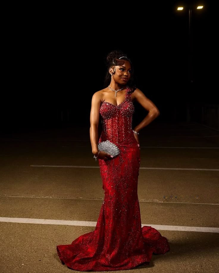Red Mermaid Long Prom Dresses Formal Evening Dress - VelvetHem