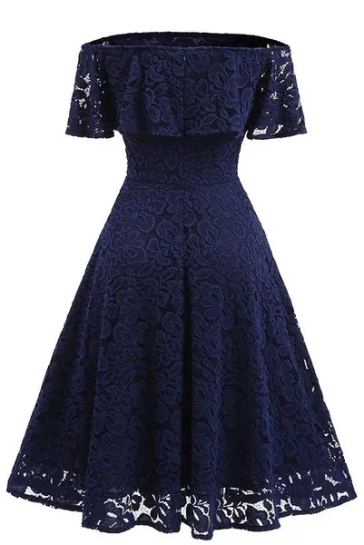 Dark Navy Lace A-line Homecoming Dress (ZD12468)