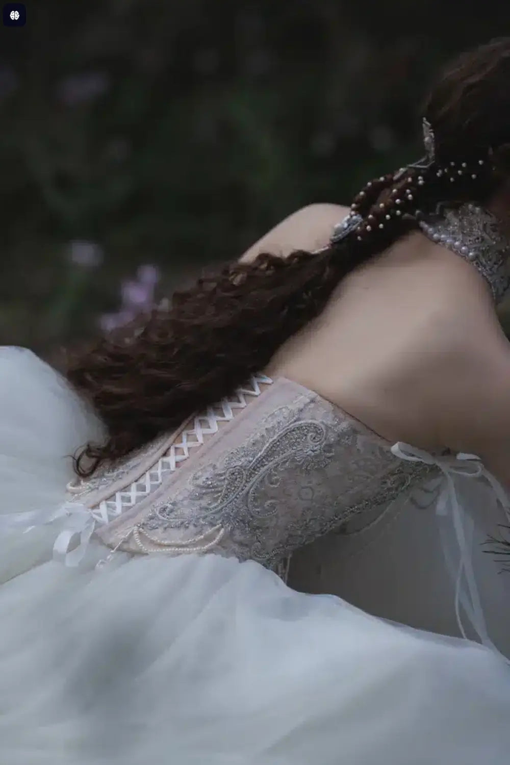 White Draped Pearl Tulle Ball Gown Bridal Dress with Puff Sleeves ZP205
