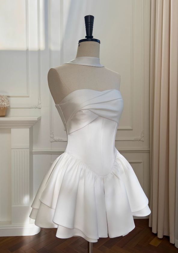 A Line Strapless White Homecoming Dress Short Evening Dress Cocktail Dresses Short Party Dress - View 2 | VelvetHem