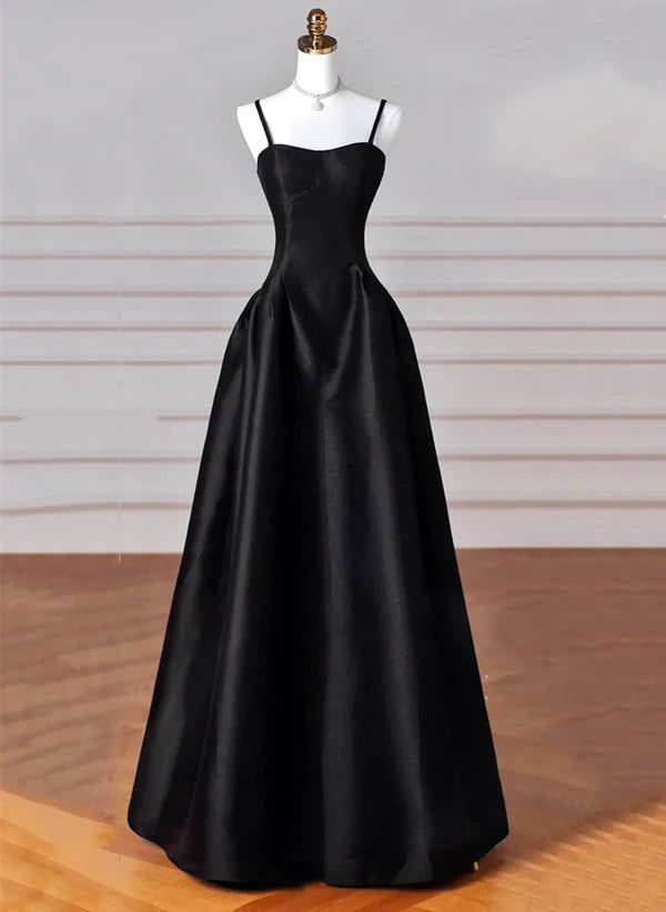 Elegant Black A Line Satin Long Prom Dress Formal Evening Dress fg6742 - VelvetHem
