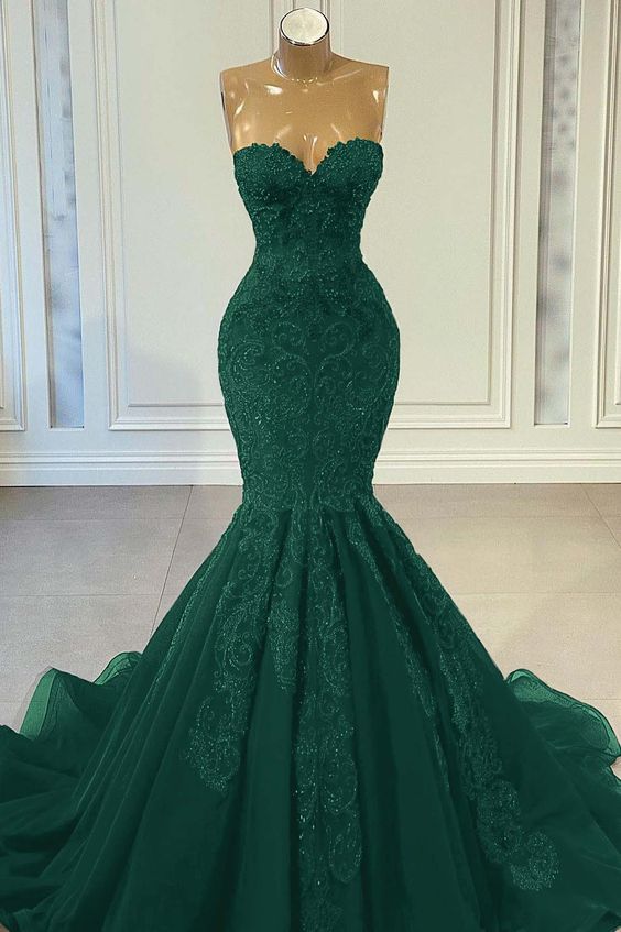 Green Mermaid Prom Dresses Long For Women 2025 Sweetheart Neckline Lace Appliques Beaded Formal Evening Gowns Lace Party Dresses fg6421 - VelvetHem