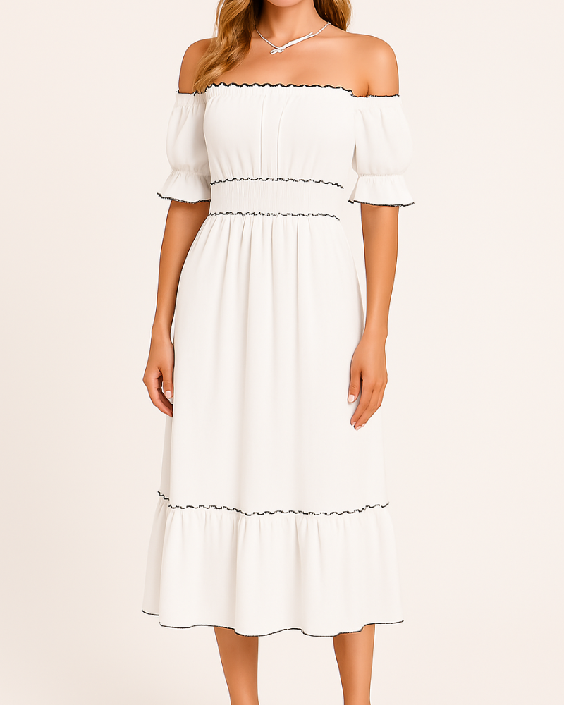 Jamie Aesthetic Off the Shoulder Midi Dress Evening Wear Edit