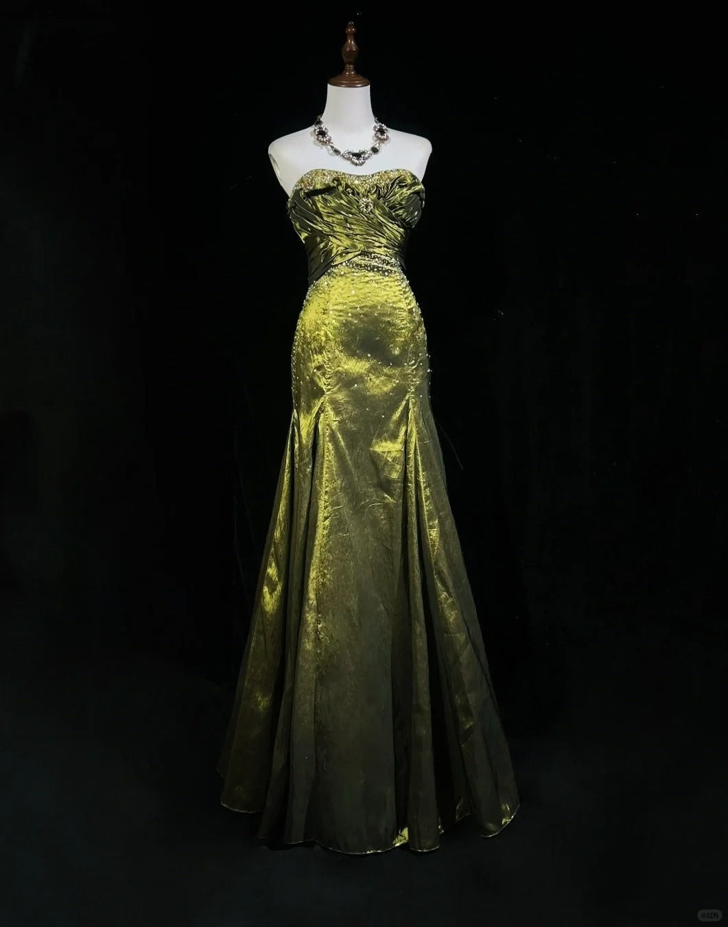 Vintage Green Strapless Long Prom Party Dress Long Evening Dress - VelvetHem