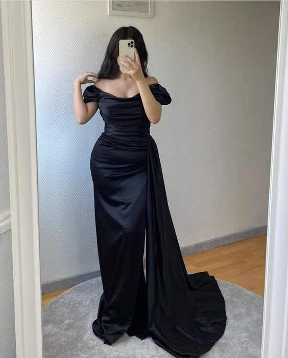 Elegant Sheath/Column Satin Ruched Off-the-Shoulder Sleeveless Dress Floor Length Prom Dress fg6753 - VelvetHem