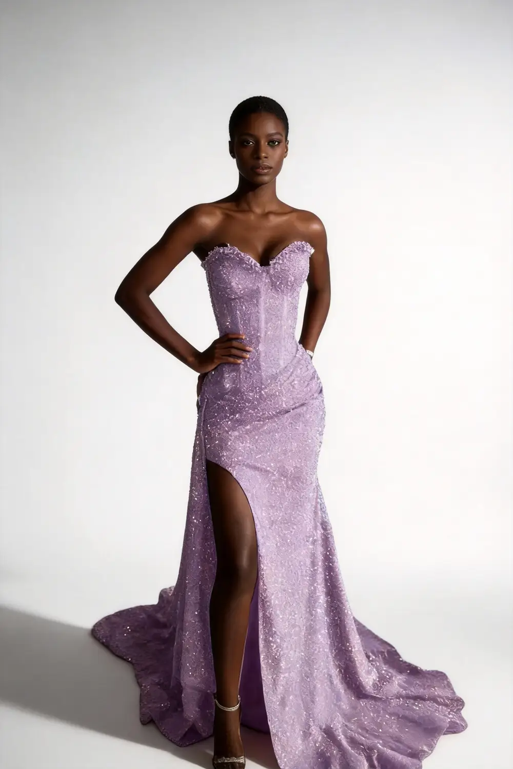 Lavender Sequin Strapless Mermaid Prom Dress With High Slit Train (ZD17160) - VelvetHem