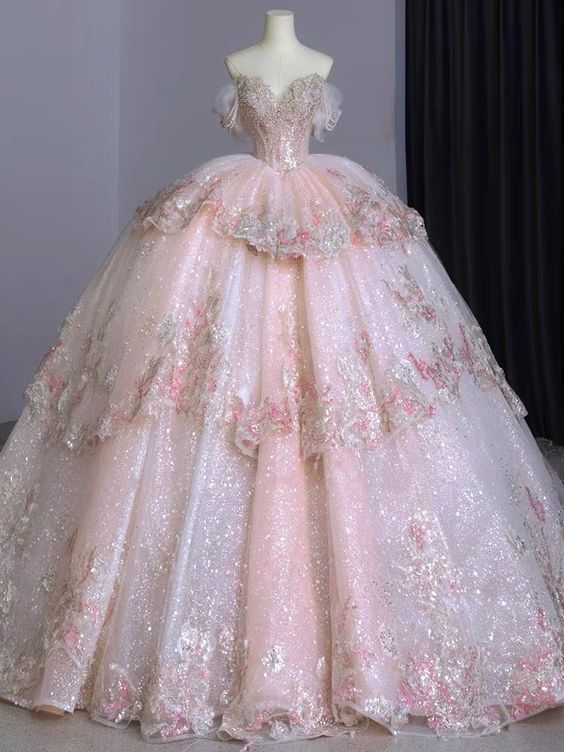 Ball Gown Sweet 16 Dress Off the Shoulder Pink Sweet 16 Dresses - VelvetHem