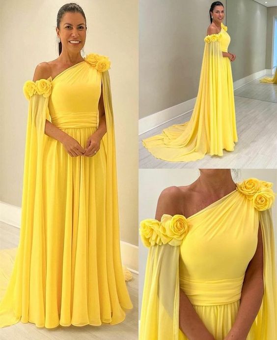 Vintage Long One Shoulder Evening Desses With Flower A-Line Floor Length Sweep Train Prom Dresses for Women fg6353 - VelvetHem