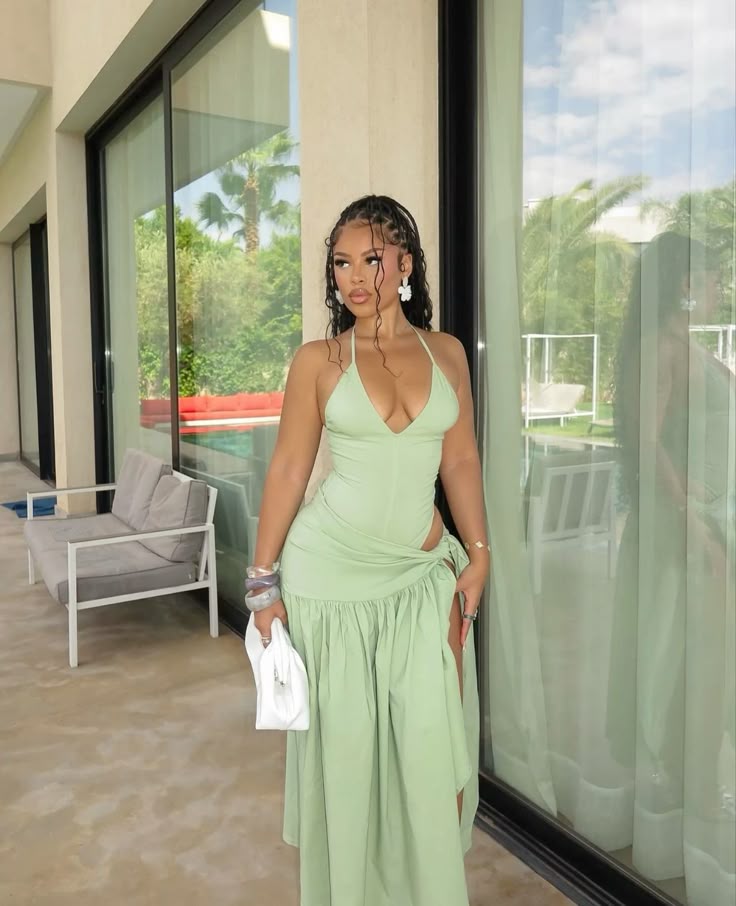 Green Halter Evening Party Gowns Casual Dress fg6678 - View 4 | VelvetHem