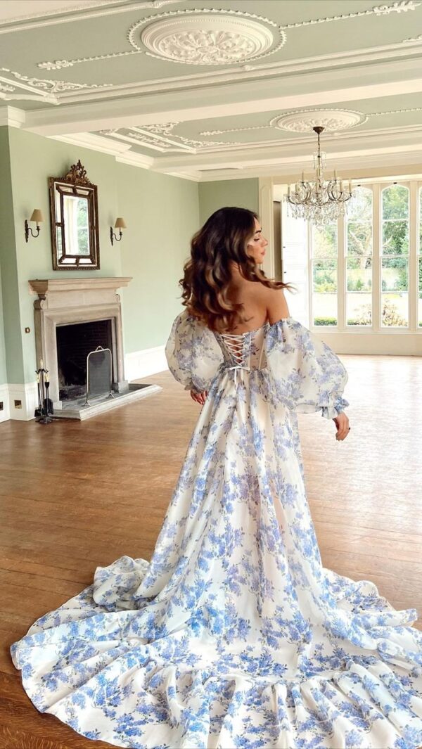 Chic Purple Strapless Chiffon Floral Print Long Prom Dresses fg6799 - VelvetHem