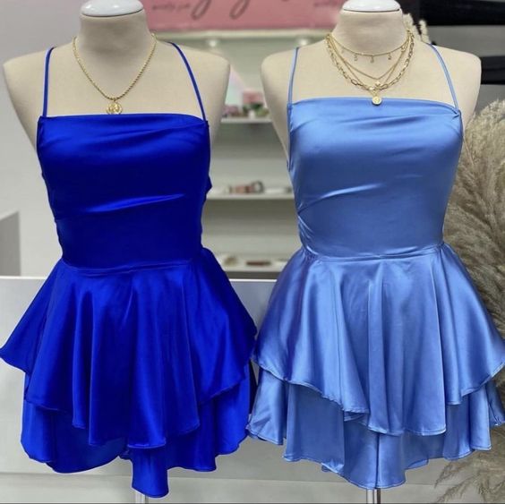 Vintage A line Royal Blue Birthday Outfits Satin Homecoming Dress fg6399 - View 6 | VelvetHem