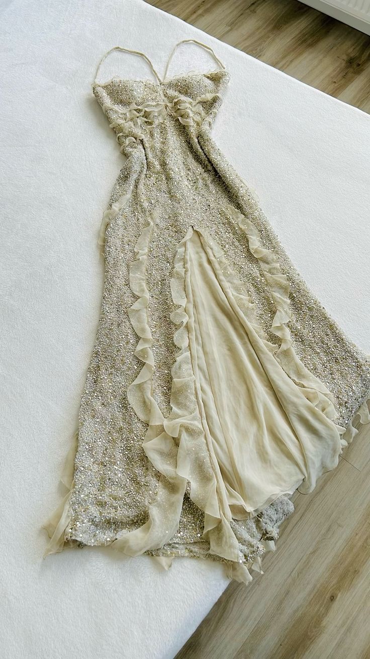 Spaghetti Straps Sequin Long Evening Prom Dresses With Slit fg6723 - VelvetHem