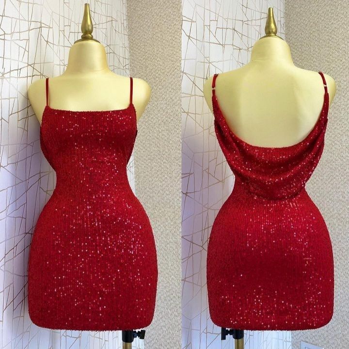 Red Sheath Straps Sequins Mini Homecoming Dress fg6295 - VelvetHem