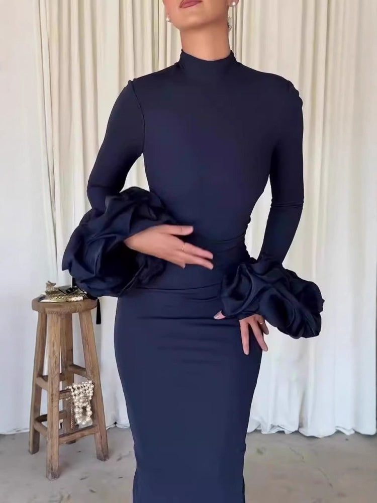 Trendy Flared Sleeve Slit Evening Dress