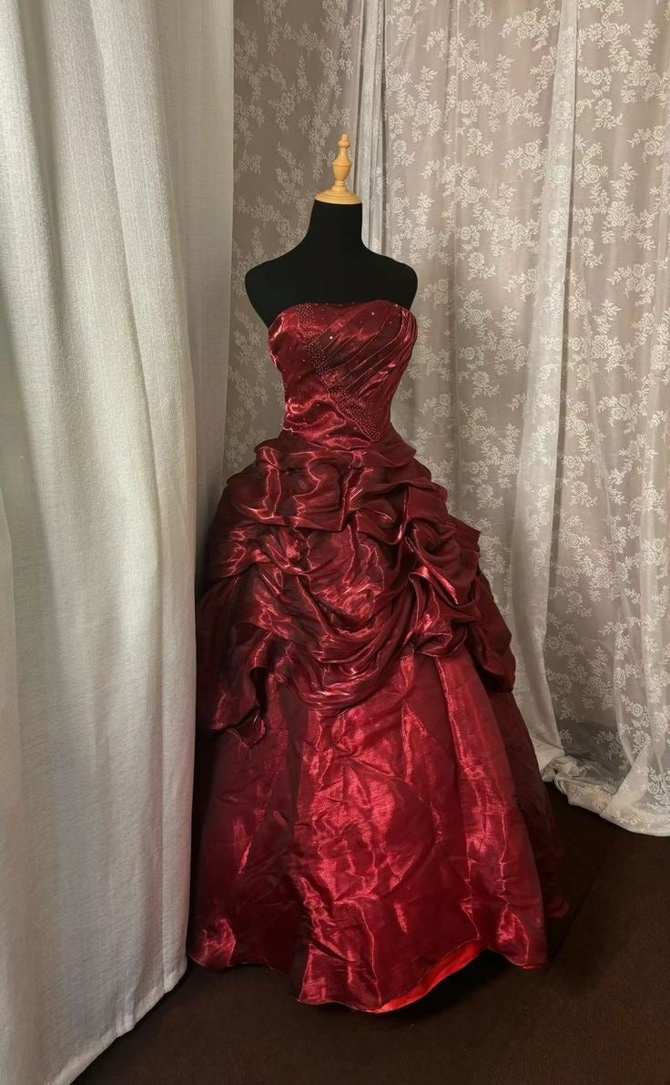 A Line Burgundy Long Prom Dress Evening Party Dresses - VelvetHem