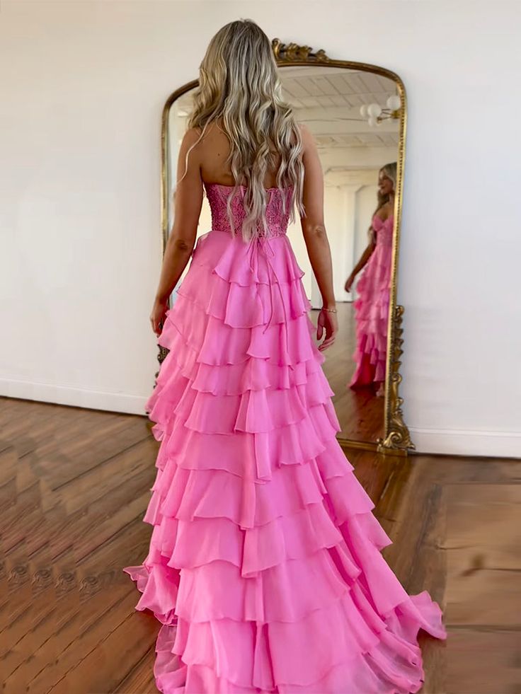 A-Line Sweetheart Neck Lace Chiffon Long Prom Dress, Lace Long Formal Dress - View 2 | VelvetHem