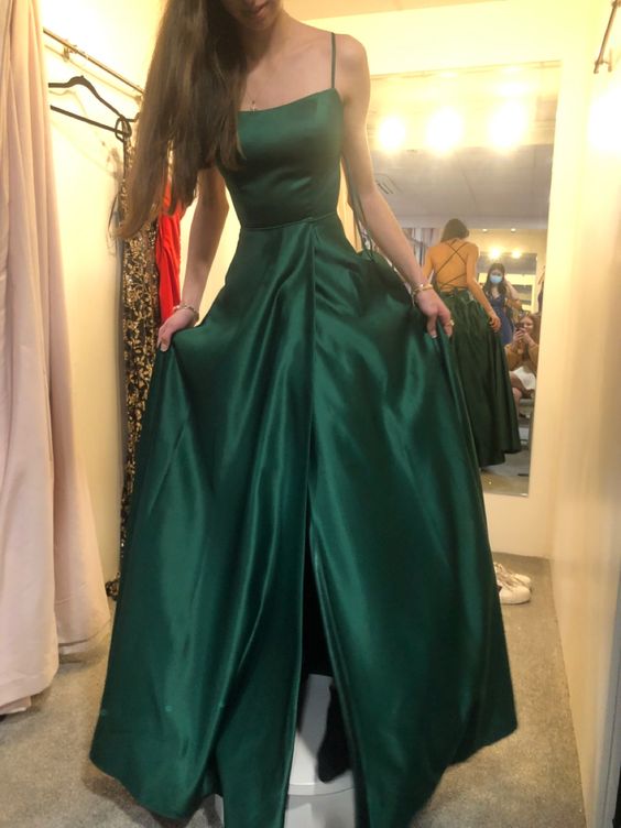 simple green satin prom dresses, formal party dress long fg6265 - VelvetHem