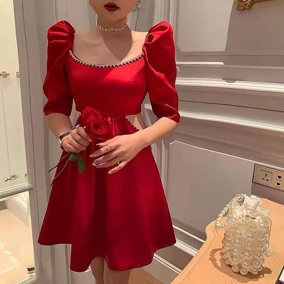 Sexy A line Red Short Prom Party Dress Short Birthday Dress fg6379 - VelvetHem