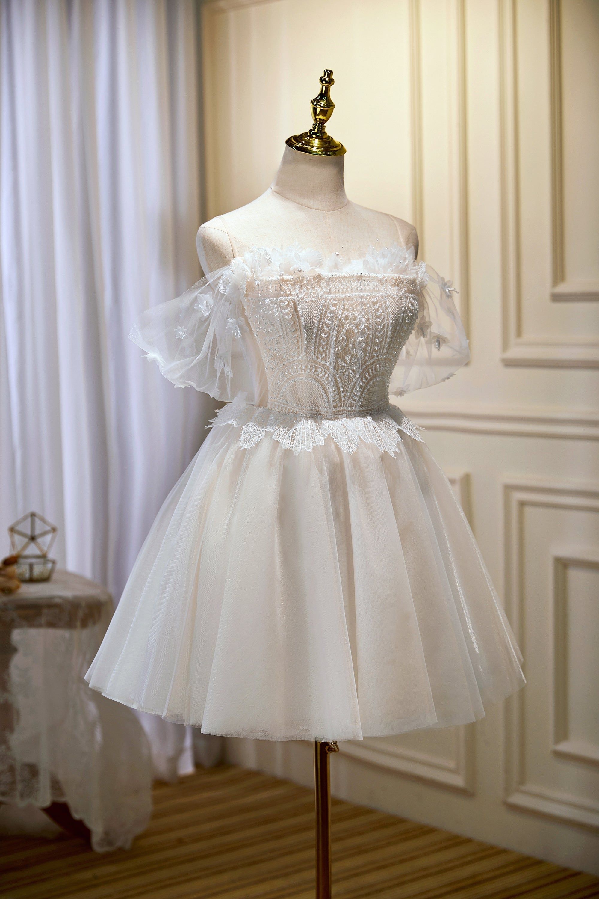 Chic Spaghetti Straps Off The Shoulder Tulle Homecoming Dresses fg6241 - VelvetHem