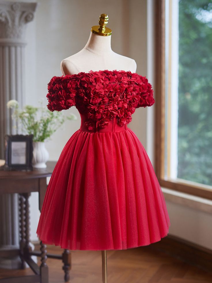 Off the Shoulder Flower Bodice Tulle Short Homecoming Dress fg6046 - View 3 | VelvetHem