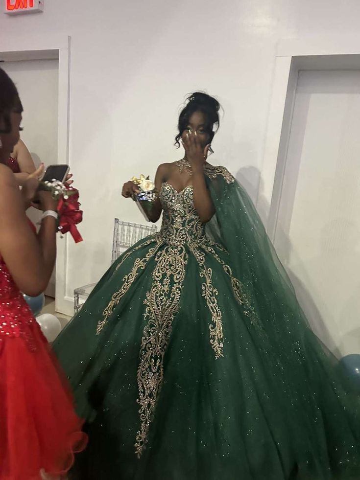 Green Quinceanera Dresses For Sweet 16 Girls Princess Ball Gowns With Cape fg6206 - VelvetHem