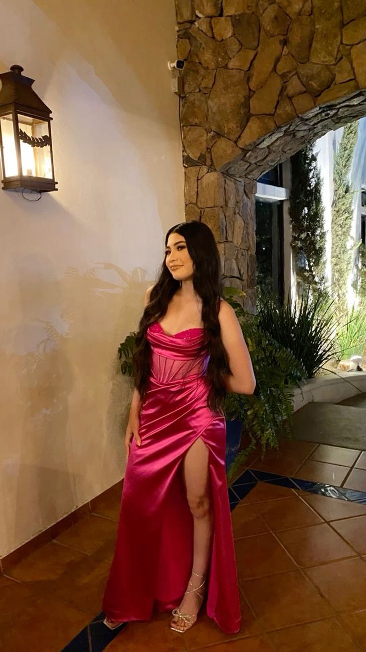 Simple Satin Sheath Long Prom Dress,Evening Dress With Slit - VelvetHem