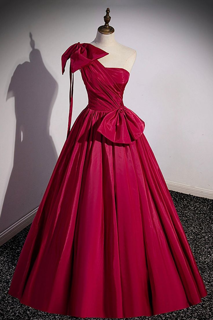 Satin Long Prom Dress, One Shoulder Evening Dress with Bow - View 2 | VelvetHem