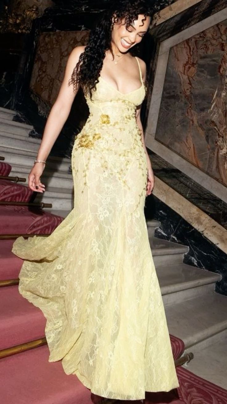 Gold Lace Spaghetti Straps Sexy Long Formal Dress Evening Party Dresses