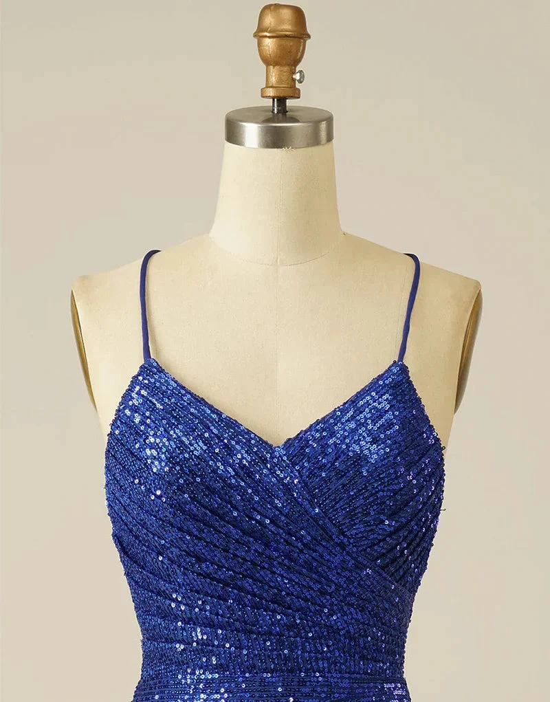 Royal Blue Sheath Sequin Lace Up Homecoming Dress (ZD11862)
