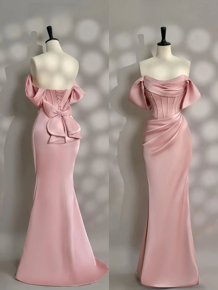 Long Pink Satin Prom Dress Off Shoulder Prom Dress Evening Party Gowns fg7426 - View 5 | VelvetHem