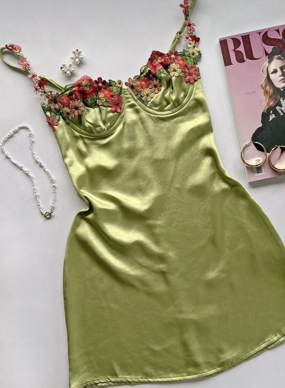 Floral Spaghetti Straps Homecoming Dresses Mini Celebrity Dress fg6093 - VelvetHem