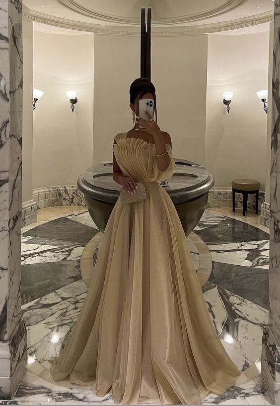 Elegant One Shoulder A-line Champagne Long Evening Prom Dress for Women fg6192 - View 2 | VelvetHem