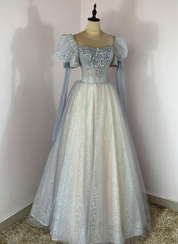 Tulle Beaded Shiny Tulle Prom Dresses, A-Line Long Party Dresses fg6751 - View 3 | VelvetHem