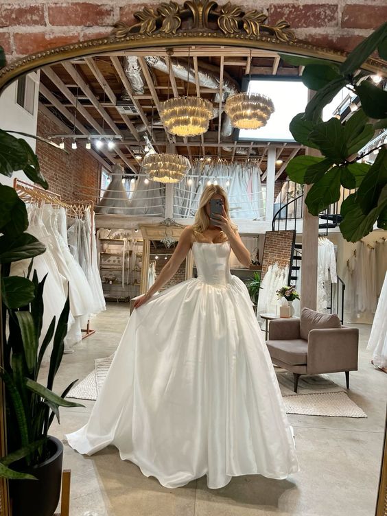 Long Simple Wedding Dress White Bridal Gown fg6362