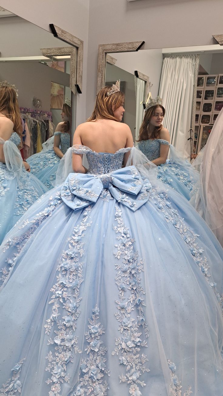 Light blue quinceanera dress, ball gown 3D flower lace birthday party gown fg6060 - View 2 | VelvetHem