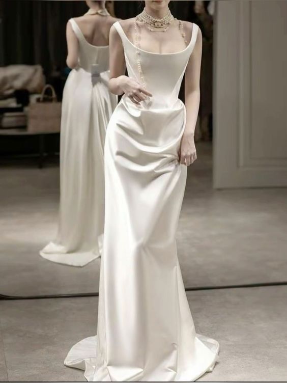 Simple Mermaid White Prom Dresses Wedding Dress fg6083 - VelvetHem