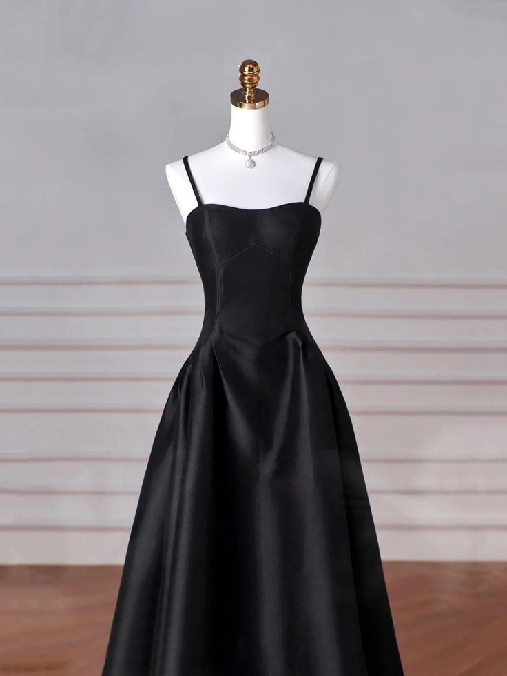 Elegant Black A Line Satin Long Prom Dress Formal Evening Dress fg6742 - View 3 | VelvetHem