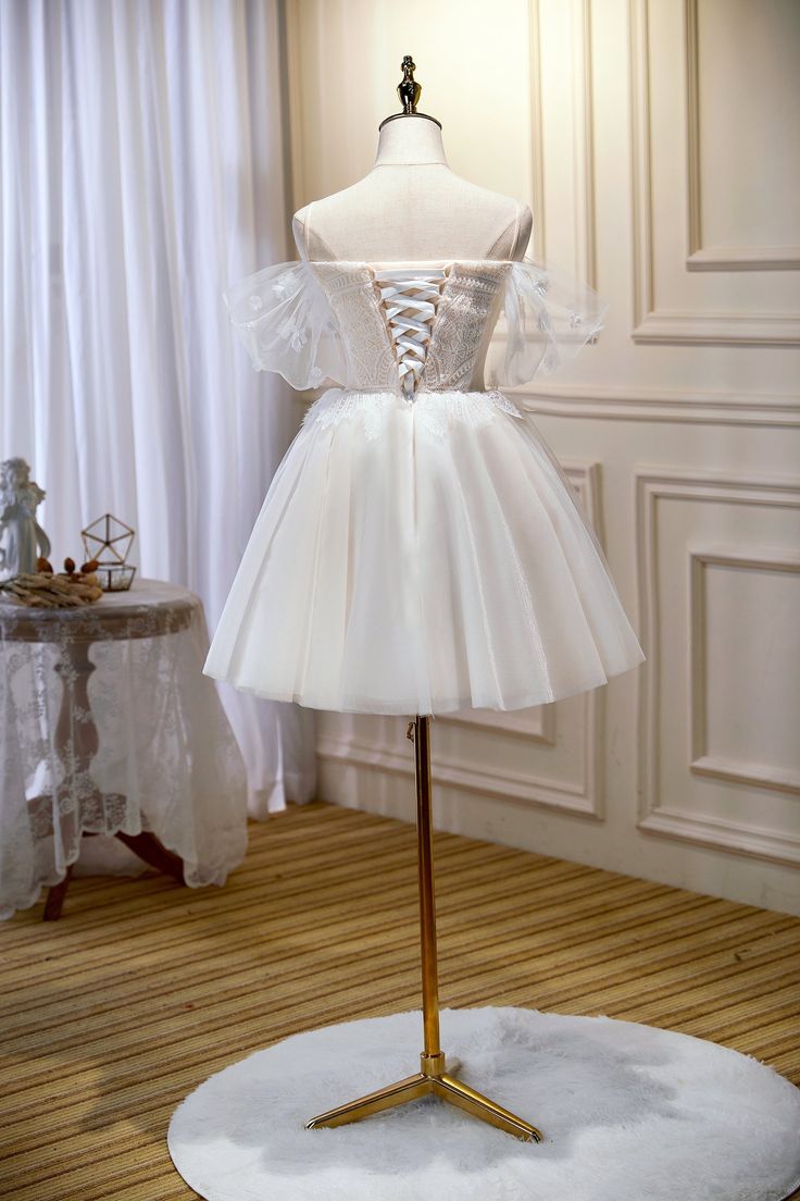 Chic Spaghetti Straps Off The Shoulder Tulle Homecoming Dresses fg6241 - View 3 | VelvetHem