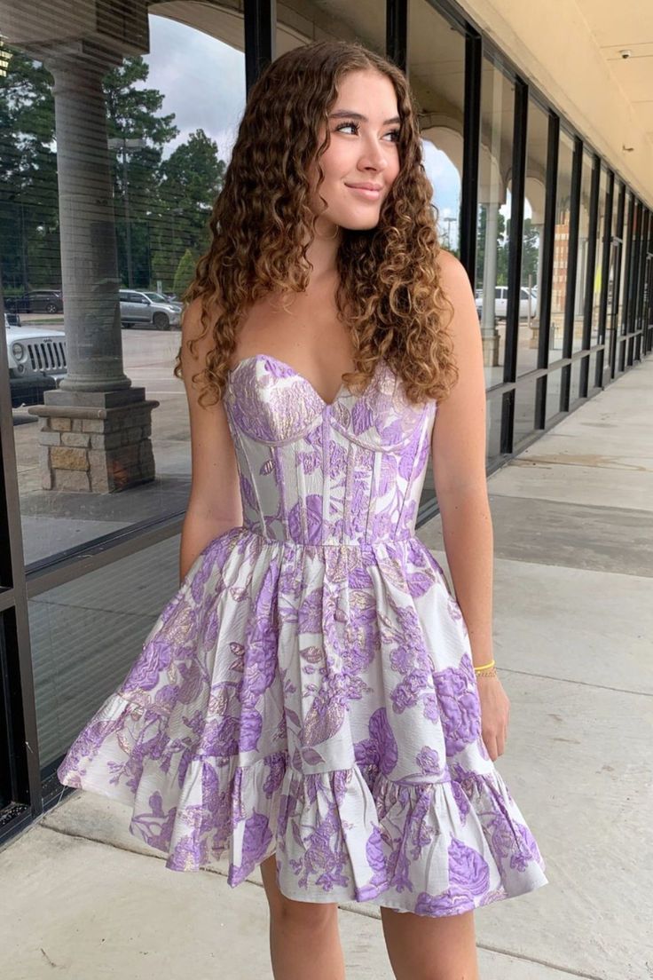 Floral Print A-Line Homecoming Dress fg6367 - View 2 | VelvetHem