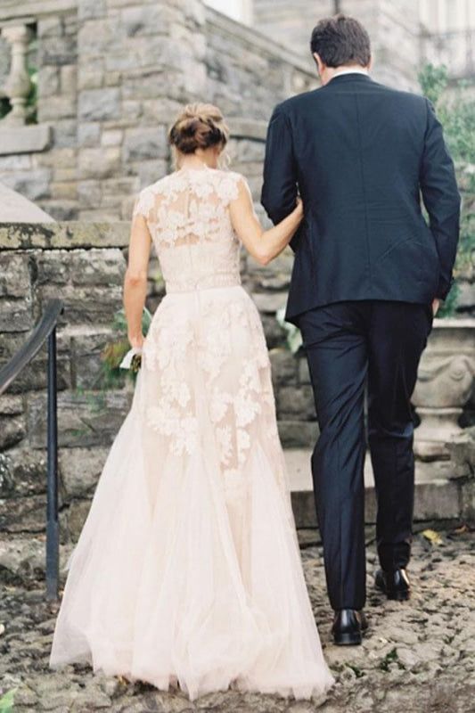 Elegant V-neck Sleeveless Cap Sleeves Floor-Length Wedding Dress fg6501 - View 3 | VelvetHem