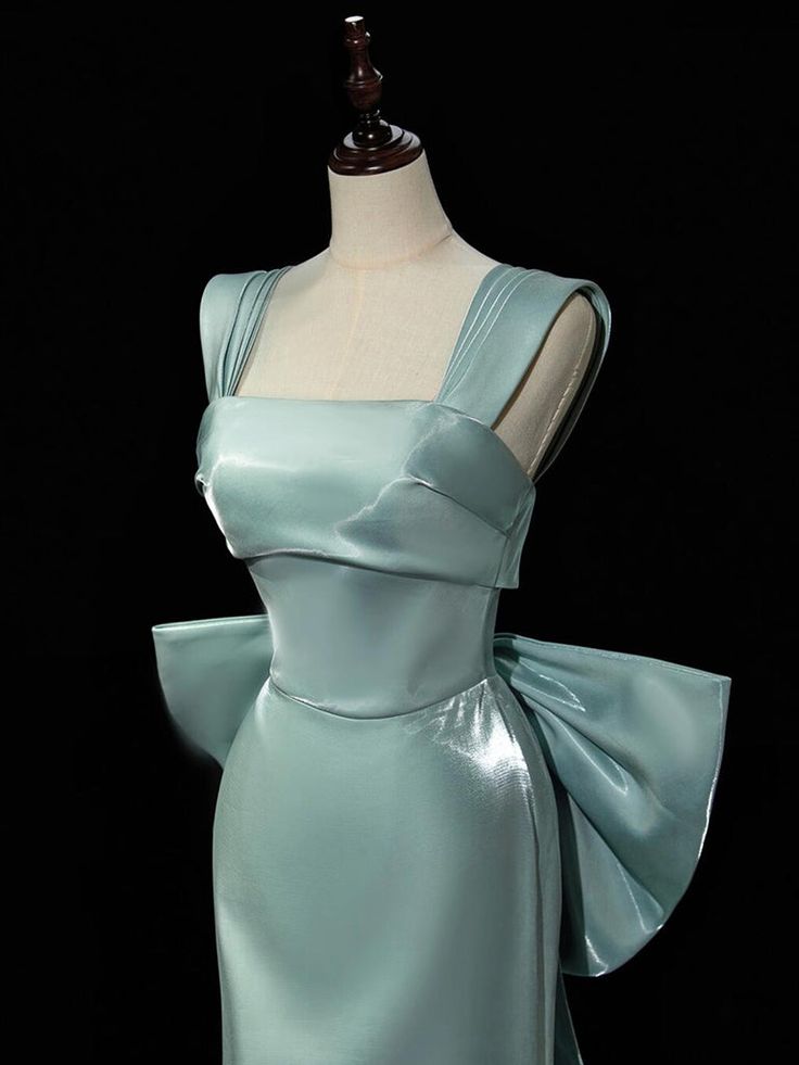 Simple Satin Bow Tie Green Long Prom Dress, Green Long Formal Dress fg6091 - View 2 | VelvetHem
