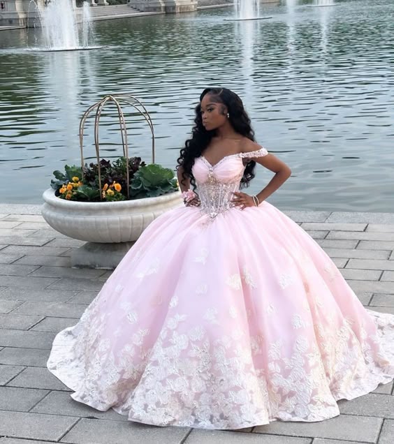 A Line Pink Off The Shoulder Quinceanera Dress Ball Gown fg6512 - View 2 | VelvetHem